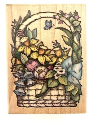 Spring Bouquet Flowers Rubber Stamp Wood Mount All Night Media 2.25x3" - Image 1 of 3