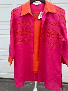 Women's Vintage LISA RENE 3 PC Pink  Pants / jacket  size 14 embroidered - Picture 1 of 9