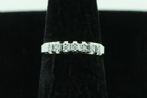 Art Deco (ca. 1950) .900 Platinum 7 Diamond Wedding Band (Sz 5 3/4) - Picture 1 of 6