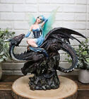 Large Ice Elemental Fairy With Night Fury Dragon Statue 14"L Fantasy Witch Fairy