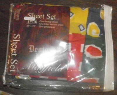 Mayfield Linens Colorful African Design Twin Sheet Set Irregular Made in USA - Image 1 of 3