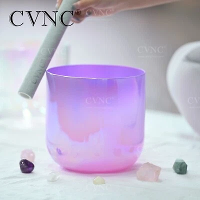 432Hz 7"F Heart Chakra Purple Colored Clear Crystal Singing Bowl Alchemy Reiki - Image 1 of 4