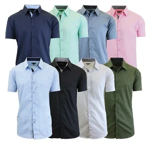 Mens Short Sleeve Solid Dress Shirt Slim Fit Button Down Casual NWT (S-5XL) - Picture 1 of 11