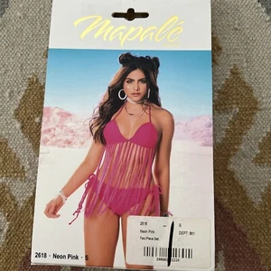 Mapale Lingerie 2618 Fringed Triangle Top And Side Tie Bottom S Neon Pink Set - Picture 1 of 7