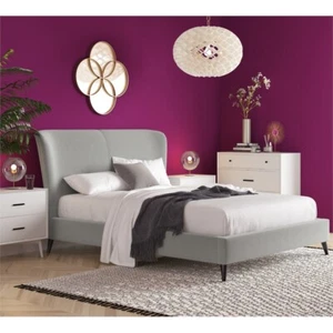 Pemberly Row Adele Wingback Upholstered Platform Bed Queen Size Gray - Picture 1 of 12