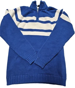 PLACE Blue White Striped Thicker Knitted Sweater 1/4 Zipped size XL 14 - Picture 1 of 4