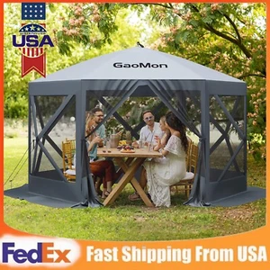 10x10ft / 12 x12ft Camping Gazebo Pop Up Canopy Screen Tent 6 Sided Sun Shelter - Picture 1 of 36