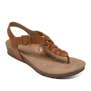 Aetrex Harper Womens Braided Sandal Leather Orthotic Slingback Thong NEW - Picture 1 of 11