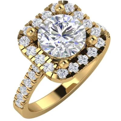 VS F 2.25 Ct Lab Grown Diamond 14K Gold Cushion Halo Engagement Solitaire Ring - Image 1 of 4