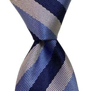 DAVID DONAHUE Men's 100% Silk Necktie USA Luxury Designer STRIPED Blue/Gray GUC - Picture 1 of 3