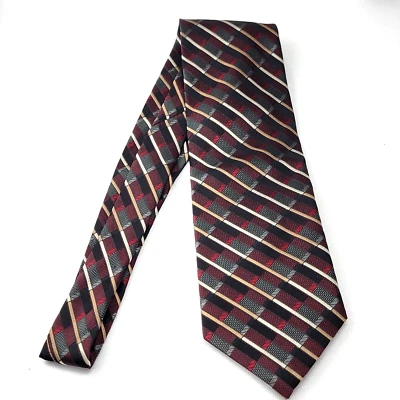 Corbata tejida ROBERTO VILLINI Couture para hombre roja seda negra dorada 58" x 4" Foto 1 de 4