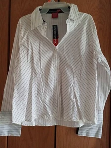 KOMMOTION NY DAMENHEMD WEISS GESTREIFT OBERTEIL GEKNÖPFT XL - Bild 1 von 3