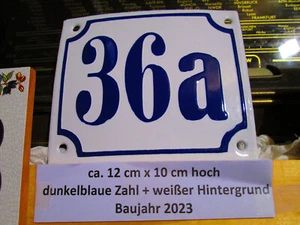 Hausnummer 36a dunkel-blau Zahl weißem Hintergrund 12cmx10cm Die Echte Emaille - Picture 1 of 24
