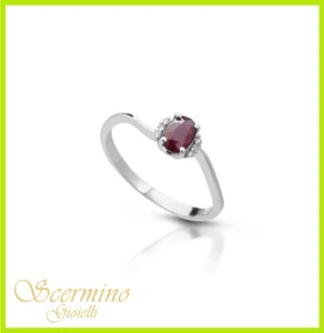 ANELLO IN ORO BIANCO 18K CON VERO RUBINO E DIAMANTI NATURALI CERTIFICATO - Picture 1 of 4