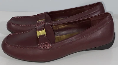 Lauren Ralph Lauren Careigh Burgundy Driving Loafers Women's 8B Logo PU Pigskin - Image 1 of 4