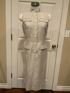 Oscar de la Renta Gray Speckled Wool & Silk Blend Shift Dress, Size 10 (US) - Picture 1 of 8
