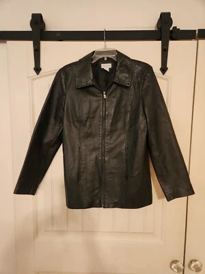 Kim Rogers Cuero Genuino Negro Chaqueta Mediana China Cremallera Dos Bolsillos De Colección Foto 1 de 4