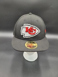 New Era Kansas City Chiefs 59fifty fitted black hat cap size- 7 1/8 - Picture 1 of 9