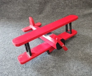 Vintage handgefertigtes rot & schwarz Holz Bi-Flugzeug Spielzeug - Bild 1 von 5