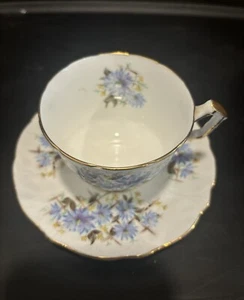 Vintage AYNSLEY England China Blue FLOWERS Pattern #2414 Set Cup & Saucer - Picture 1 of 5