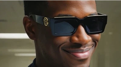 MEN SUNGLASSES HIP HOP SQUARE DESIGNER SHADES RETRO GOLD FRAME RAPPER FASHION - Image 1 of 4