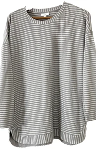 j. jill tunica donna manica 3/4 grigio bianco righe misto cotone manica 3/4 L - Foto 1 di 12