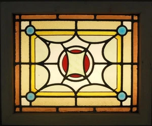 VICTORIAN ENGLISH LEADED STAINED GLASS WINDOW 19.5" X 16.25" - Picture 1 of 3