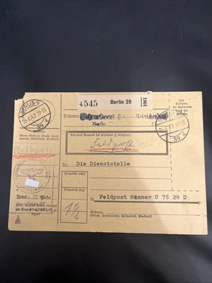 DR Feldpost Paketkarte Wehrmeldeamt Berlin - Berlin 25.06.1942 Selten! - A16 - Bild 1 von 4