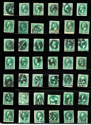 Collection Page Nice Fancy Cancels 3 Cent Washington Banknotes 1871-83 US 38-9 - Image 1 of 4