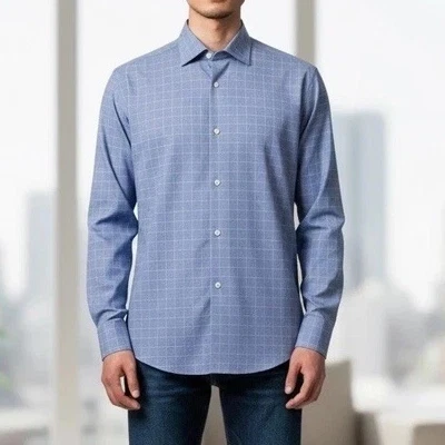 Мужская сорочка Egara из египетского хлопка без железа приталенная клетчатая синяя - Изображение 1 из 4