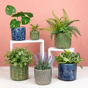 Shudehill Giftware Deco Smalto Fioriere Disegni Floreali Giardino Toni Terra Neutri - Foto 1 di 19