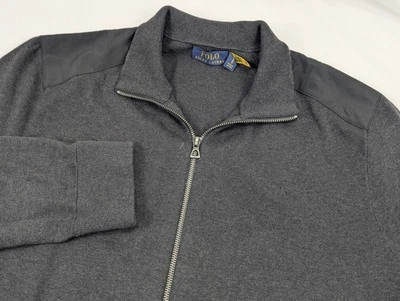 Polo Ralph Lauren Acanalado Cremallera Completa Suéter Para Hombres LG Chaqueta Negro Cuello Sin Mock Foto 1 de 4