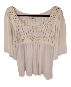 Db Established 1962 Women's Sz L Ivory Crochet Lace Bell Sleeve Top Boho Fairy - Picture 1 of 8