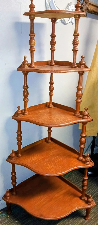 Victorian Style Wood Spindle Corner Etagere 5 tier Display Stand Whatnot Fixer - Image 1 of 4