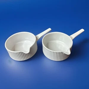 Modernist 2pc Cordalite Germany White Ribbed Handled Open Spout Pot Vintage - Picture 1 of 7