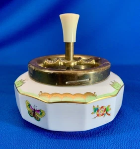 RARE HEREND PORCELAIN AND METAL FLOWERS & BUTTERFLIES PLUNGER TYPE ASHTRAY - Picture 1 of 6