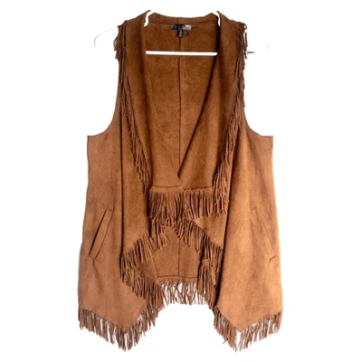 Buckle Tcec Fringe Suede Western Vest Fly Away Hippie Boho Shawl Collar Womens S - Image 1 of 4