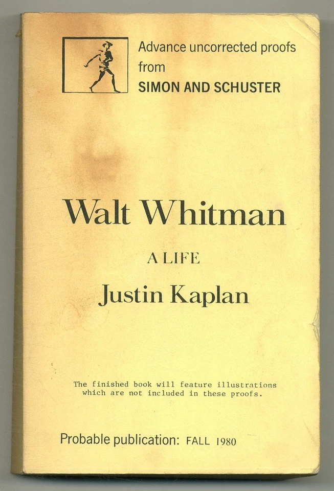 Justin KAPLAN / Walt Whitman A Life Uncorrected Proof 1st 1980 - Image 1 of 1