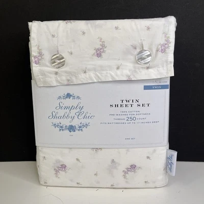 NEW Simply Shabby Chic Twin Sheet Set 100% Cotton Floral - Flat, Fitted, Pillow - Image 1 of 4