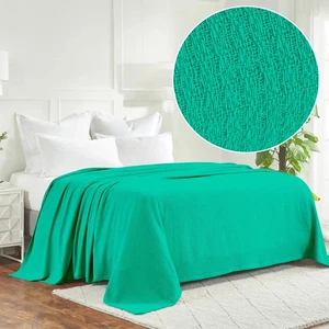 Waffle Stitch Textured Breathable 100% Cotton Weave Solid Sofa Bed Blanket Throw - Picture 1 of 91