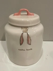 Rae Dunn Easter Treats Ceramic Cookie Jar With Bunny White and Pink 6" x 8.25" - Picture 1 of 4