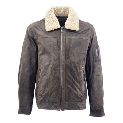 Monteregl Men’s Traditional Leather Jacket  Shearling Collar Aviator Style - Image 1 of 4