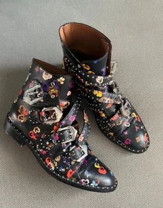 GIVENCHY Authentic Designer Buckle Studded Black Floral PRUE Boots, SZ 36 - Picture 1 of 6