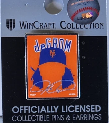 New York Mets Jacob DeGrom Signature Headshot Logo Pin NY Citi Field - Image 1 of 2
