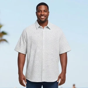 Camisa Cremieux Para Hombres 3XB Manga Corta Abotonada Estampado Geométrico Blanca Multicolor - Imagen 1 de 10