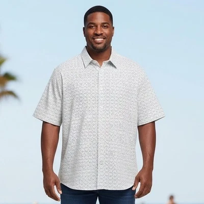 Cremieux Mens 3XB Short Sleeve Button Up Shirt Geometric Print White Multicolor - Image 1 of 4