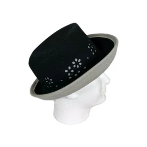 Schwarz grau Laser geschnitten Blumen Hut Fedora 90er Jahre Y2K Mädchen NEU Neu mit Etikett - Bild 1 von 9