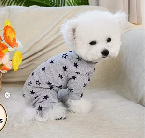 Hundebody Schlafanzug weich grau Sternenmuster Hundeschlafanzug Gr. L plus Entenmuster - Bild 1 von 9