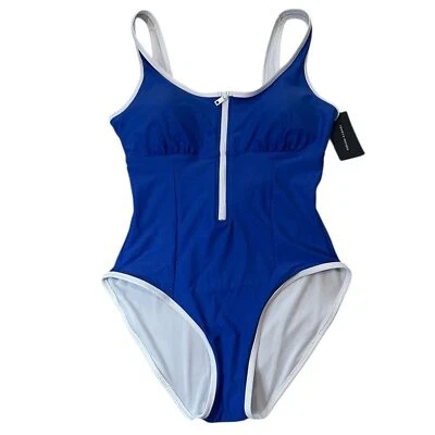 Tommy Hilfiger Swim One Piece Bathing Suit Size XL NWT $98 Blue White Front Zip - Image 1 of 4