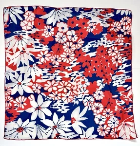 Pañuelo bufanda vintage color pop naranja blanco azul floral amapola pañuelo Ascot - Imagen 1 de 3
